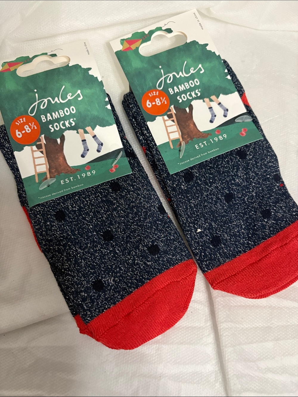Joules Kids Bamboo Socks size 6-8 NWT 2 pairs